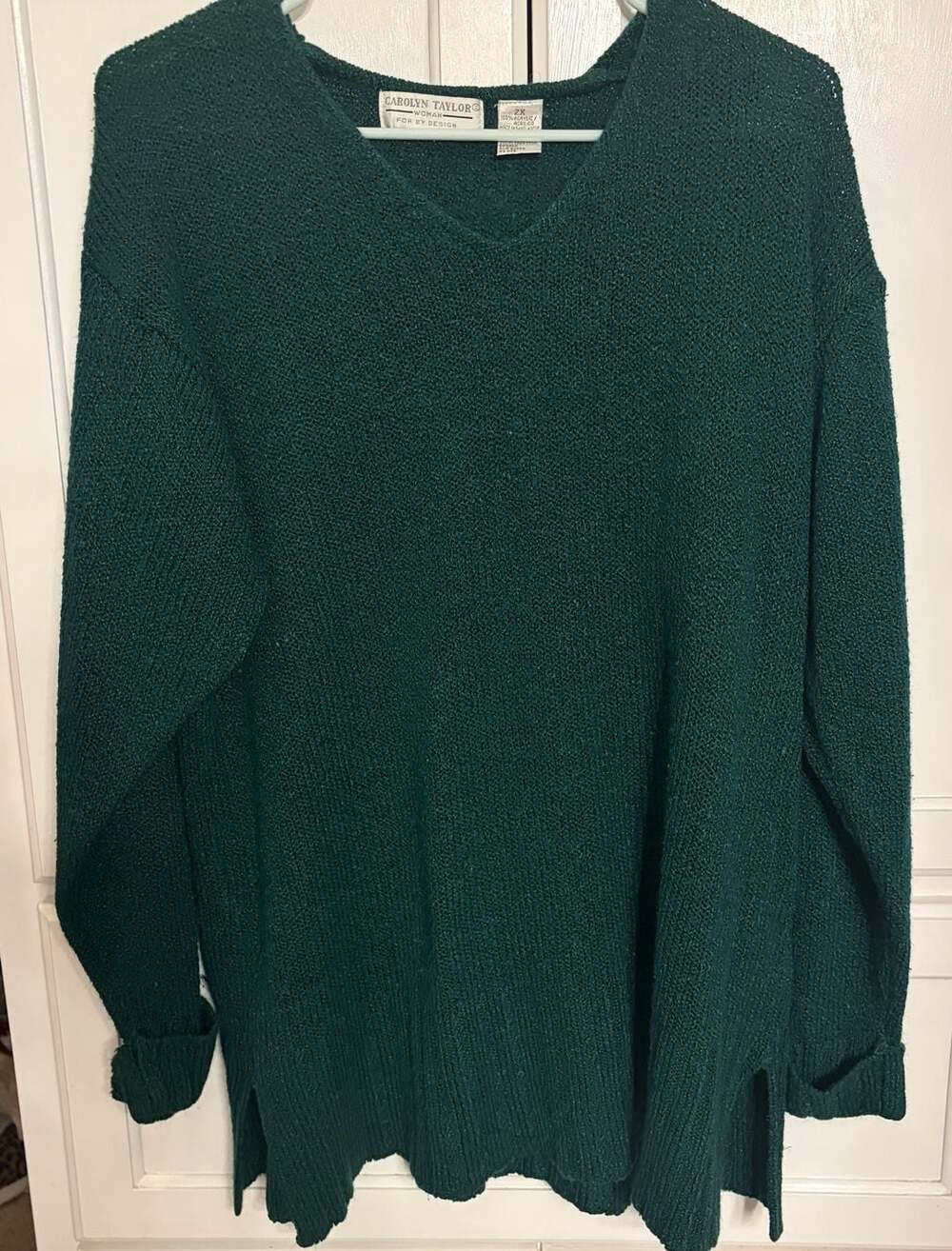 Carolyn Taylor Woman By Design Forest Green VNeck Knit Tunic Capsule Sweater 2x